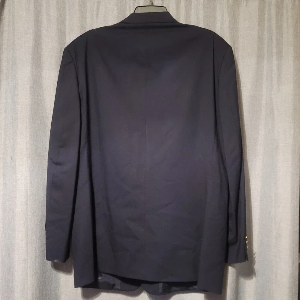 Oscar de la Renta Mens Navy Blue 100% Wool Blazer Sport‎ Coat Brass Buttons 44R